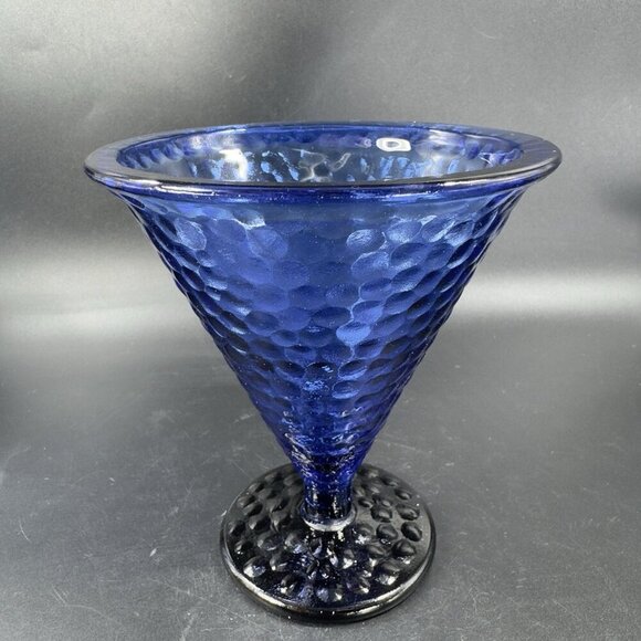 Vidrios De Levante Blown Cobalt Blue Parfait Glass Cups Goblets Set 2 Pebbled - Picture 10 of 13